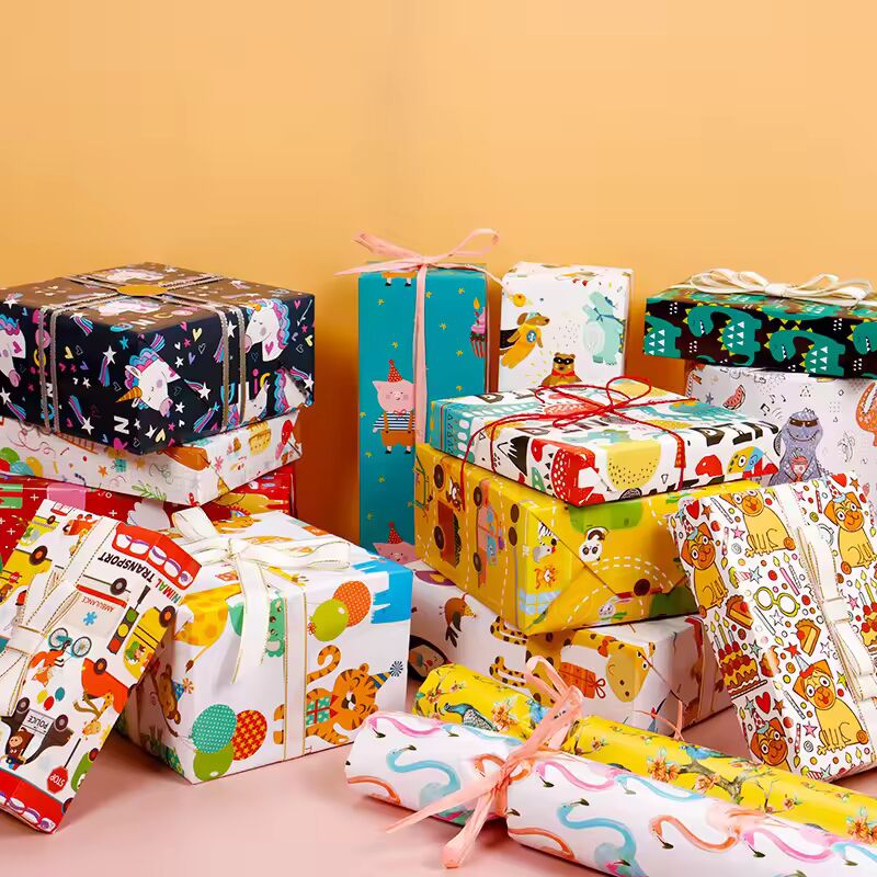 Fold 50x70cm Cartoon Craft Paper Children's Gift Decoration Paper Dinosaur Mermaid Children's Friends Holiday Wrapping Paper